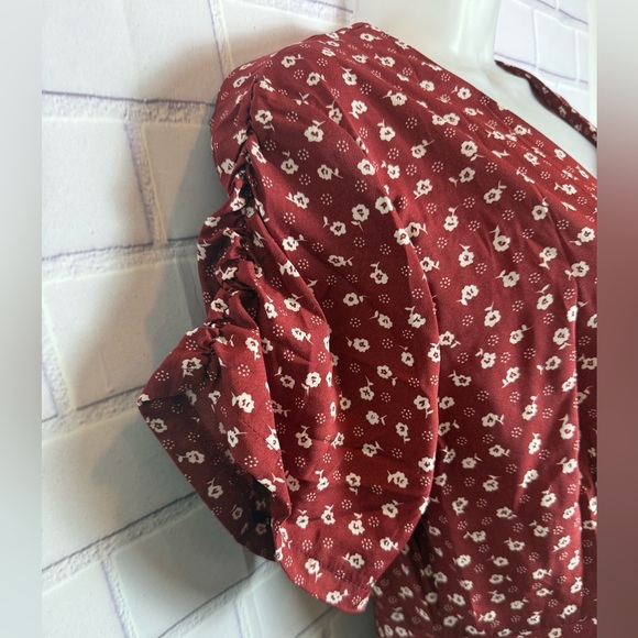 SHEIN Casual Red Puff Sleeve V-Neck Midi Sundress/size L - Picture 4 of 11